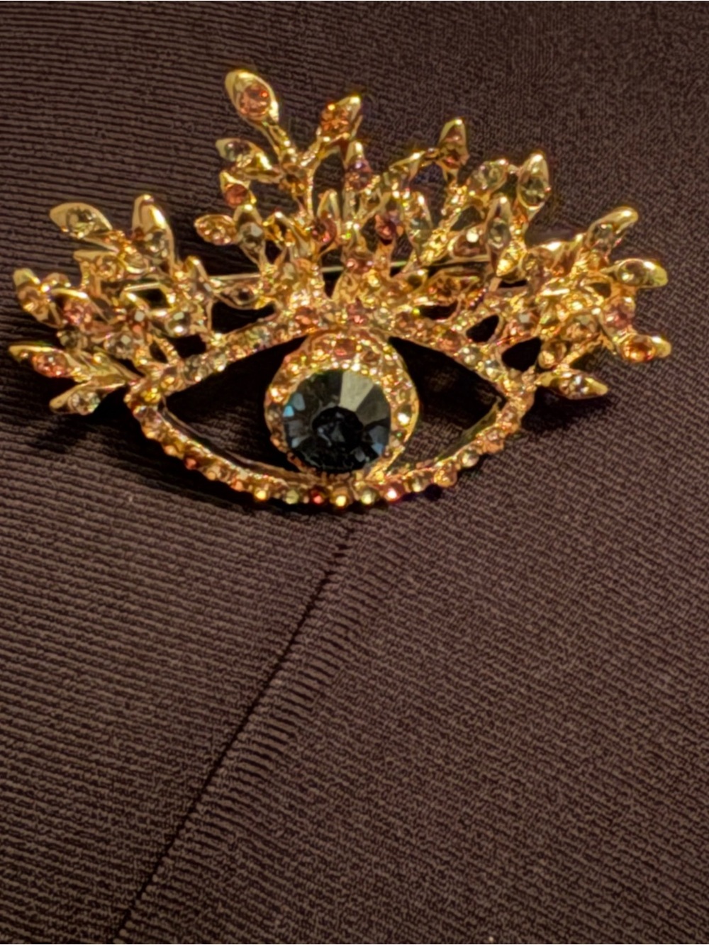 Crystal Evil Eye Brooch Pin - Multicolor Rhinestone Accent - Picture 3 of 4